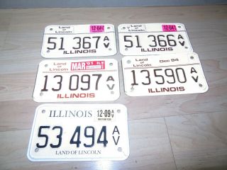 5 Illinois Antique Vehicle Motorcycle License Plates 1994,  01,  04,  09 Obsolete