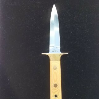 Rare Al Mar Fang Double Edge Dagger Usa Seki Japan Yellow Micarta Handles