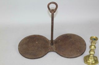 Rare Pilgrim 17th C American Cast Iron Hanging Double Solid Gridiron Old Surface