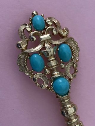 Vintage ALFRED PHILIPPE Crown TRIFARI Faux Turquoise Cabochon KEY Brooch RARE 3