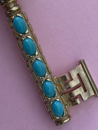 Vintage ALFRED PHILIPPE Crown TRIFARI Faux Turquoise Cabochon KEY Brooch RARE 4