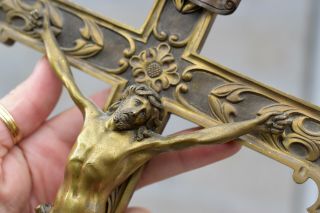 ⭐rare Antique Religious Cross,  Crucifix Ornate Bronze 13.  1/2 " Inch,  19th Century⭐