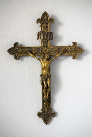 ⭐Rare antique religious cross,  crucifix ornate bronze 13.  1/2 