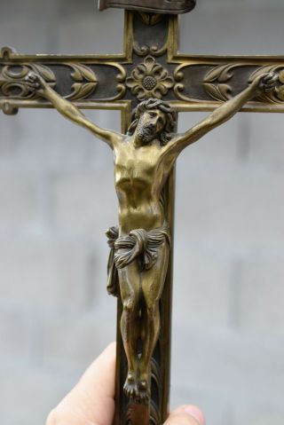 ⭐Rare antique religious cross,  crucifix ornate bronze 13.  1/2 