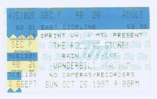 Rare The Rolling Stones 10/26/97 Nashville Tn Vanderbilt Stadium Ticket Stub