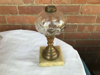 Antique Oil Lamp With Brass And Alabaster Base