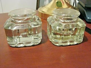2 Vintage Antique Heavy Square With Lids Inkwells