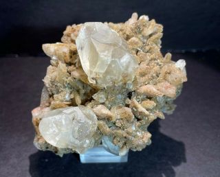 Twinned Calcite Crystals On Quartz Crystals: Lake Mine,  Mass City Michigan - Rare