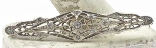 Antique Sterling Silver Art Deco Filigree Rhinestone Ladies Long Bar Pin Brooch