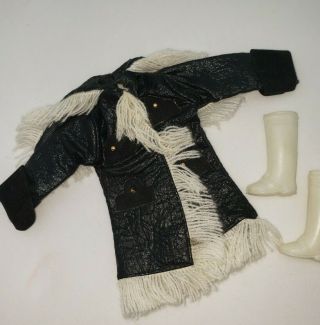 Vintage Barbie Clone Maddie Mod Black White Fringe Coat Jacket Dress