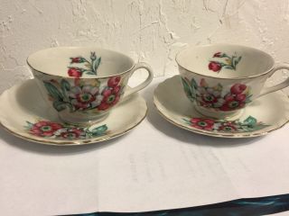 Vintage Royal Sealy China - Japan - 2 Cups & Saucers - Flowers Floral Design