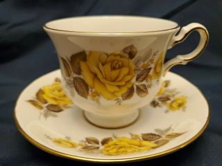 Vintage Queen Anne Bone China England Tea Cup And Saucer Yellow Roses.  Lovely