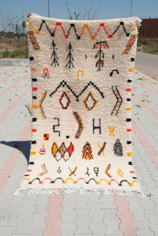 Azilal Rug Berber Moroccan Wool Handmade Beni Ourain Carpet 4ft X 8ft
