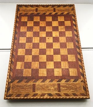 Early 1900’s Old Wood Marquetry Checkerboard / Gameboard W/ Secret Part (rare)