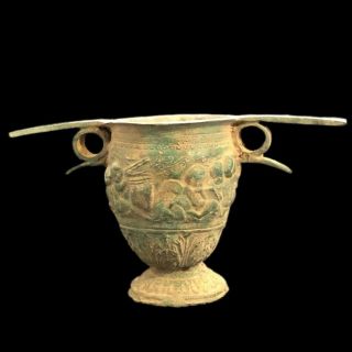 Rare Ancient Roman Bronze Huge Wine Drinking Vessel With Scenes - 200 - 400 Ad