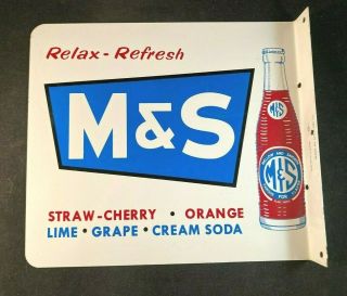 Vintage Relax - Refresh M&s Soda Flange Stout Sign Rare Old Advertising