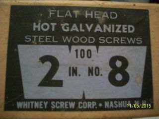 Box Of 100,  2 " - No.  8 Flat Head Galv.  Wood Screws - Old