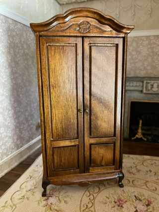 Vintage Miniature Dollhouse 1:12 Solid Wood Cabinet Armoire With Doors 1990s