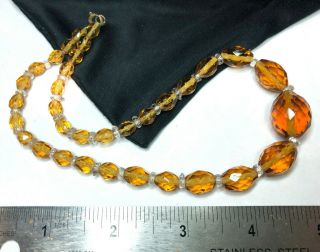 Art Deco Antique Topaz Faceted Crystal Glass Necklace Graduated Oval Bead