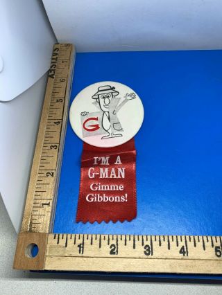 Rare Vintage G - Man I Am A G - Man Gimme Gibbons Pinback Button Pin Badge
