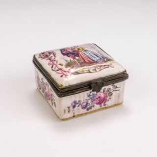 Antique Lille French Faience Pottery Hand Painted Pill Box - But Lovely