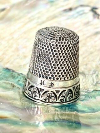Antique Silver Thimble Henry Muhr & Sons 10 With Band Design.