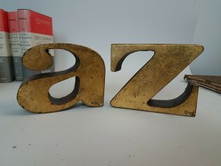 Vintage Mid - Century Modern Curtis Jere A Z Bookends Alphabet Rare Iron Set