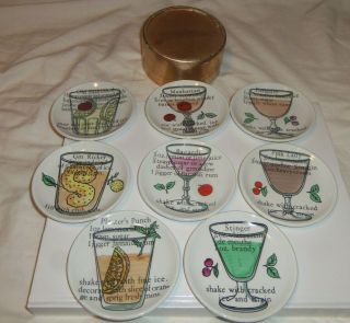 Rare Complete Set Of 8 Piero Fornasetti Milano Cocktail Coasters 
