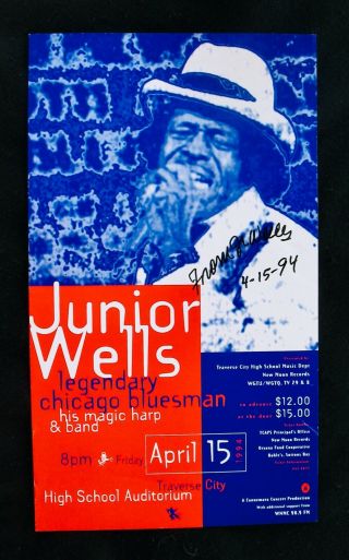 Junior Wells Rare Autographed Concert Poster Harmonica Chicago Blues Hoodoo Man