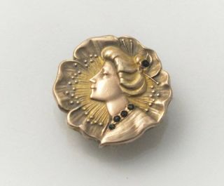 Antique Art Nouveau Gold Filled Jeweled Lady Goddess Pocket Watch Holder Pin