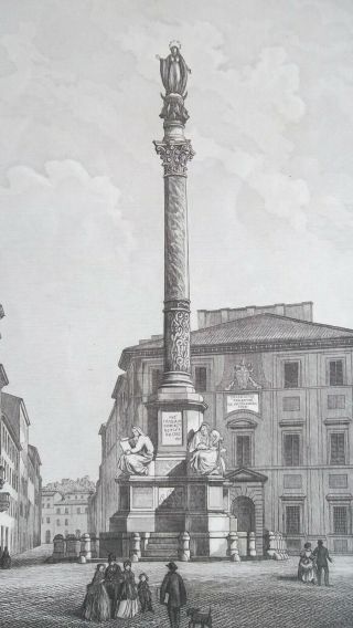 1830s View Of Rome Piazza Di Spagna Column Monument Italy - Antique Print
