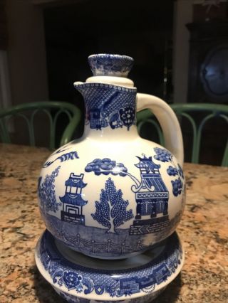 Vintage Rare Blue Willow Carafe With Candle Warmer Made In Japan.