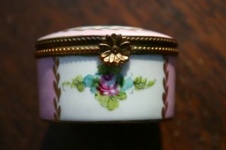 Antique Early French Limoges Trinket Box Hand Painted Porcelain Tight Hinge