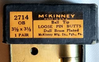 2 Vintage Steel Door Hinges Ball Top Pin 3 1/2 " X3 1/2 " New/old Stock