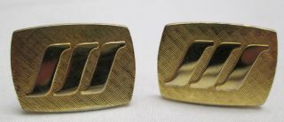 Vintage Mens Cufflinks Gold Toned Etched Wave Design Made In Usa Cuff Links