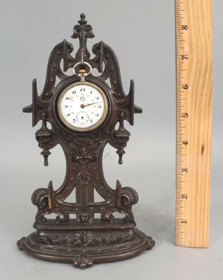 Rare Antique 19thc Cast Iron Joseph Glanz Gothic Devil Pocket Watch Holder Stand