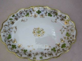 Antique I E C & Co Japan Hand Painted Early 1900s Green Gold Tray.  Shamrocks