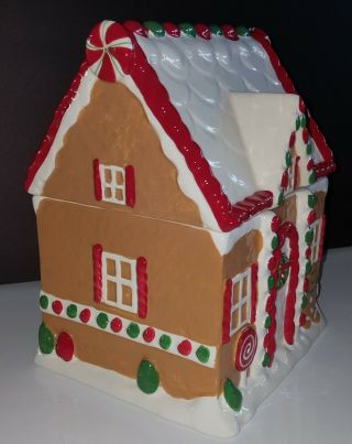 Collectible Harry & David Porcelain Gingerbread House Holiday Cookie Jar Rare 2
