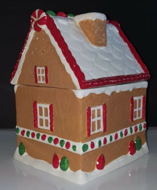 Collectible Harry & David Porcelain Gingerbread House Holiday Cookie Jar Rare 3