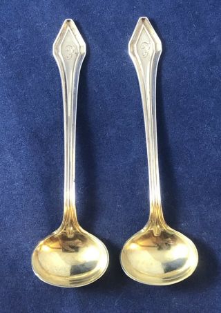 2 Antique Sterling Silver Salt Cellar Spoons Birmingham - Monogram & Hallmarked