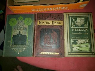 3 Antique First Edition Books Notre Dame - Rebecca And Man On The Box