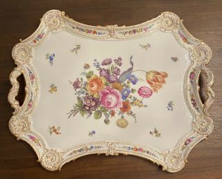 Rare Helena Wolfsohn Dresden Hand Painted Floral & Gold Garlands Platter