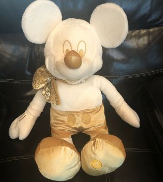 Disney Mickey Mouse Holiday Rare Ltd Ed.  Collectible Gold Cream Lg 26” Plush Euc