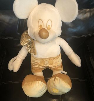 Disney Mickey Mouse Holiday Rare Ltd Ed.  Collectible Gold Cream LG 26” Plush EUC 2