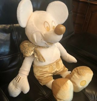 Disney Mickey Mouse Holiday Rare Ltd Ed.  Collectible Gold Cream LG 26” Plush EUC 3