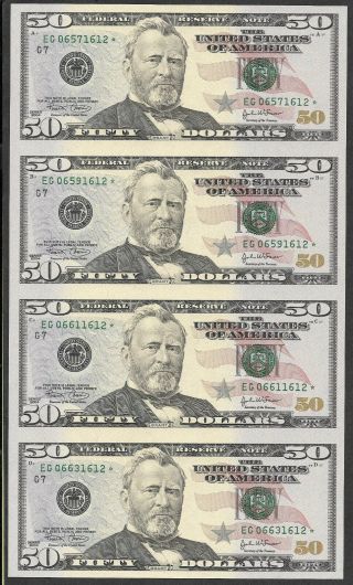 2004 X 4 Bep Frn $50 Chicago Star Note Sheet Only 640,  000 Printed Very Rare