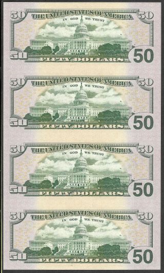 2004 x 4 BEP FRN $50 CHICAGO STAR NOTE SHEET ONLY 640,  000 Printed VERY RARE 2