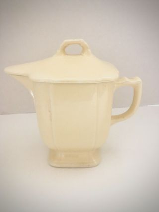 Art Deco “riviera” Covered Syrup Pitcher & Lid / Rare Ivory Version,  1930’s