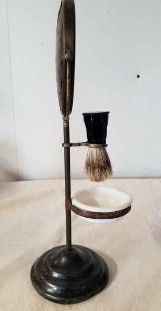 Antique Shaving Stand With Mirror Cup & Shave Brush 3