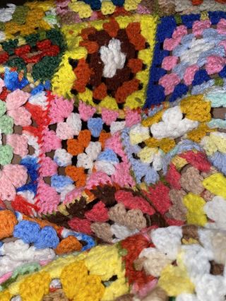 Vintage Handmade Granny Squares Crochet Afghan Throw Blanket Multicolor 56 X 72